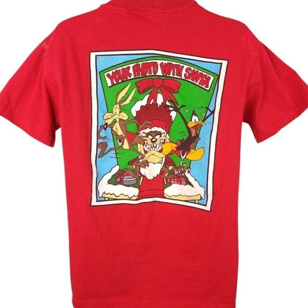 Taz Looney Tunes Christmas T Shirt Vintage 90s Santa Claus Made In USA Mens